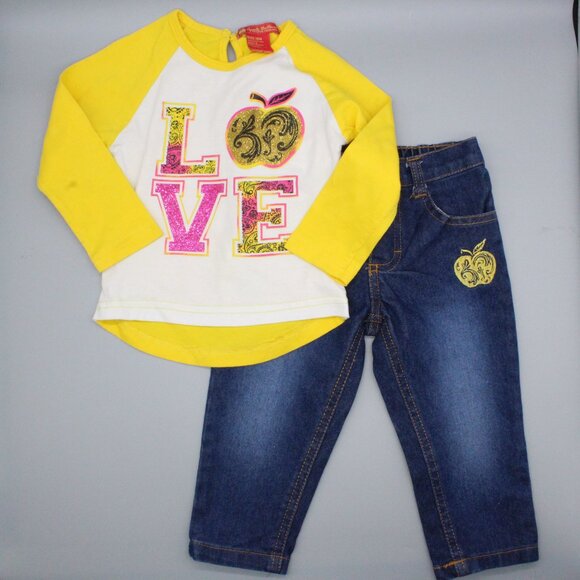 Vintage Apple Bottoms Girls 2-Piece Outfit 18 Months – Shirt & Jeans - Picture 1 of 5